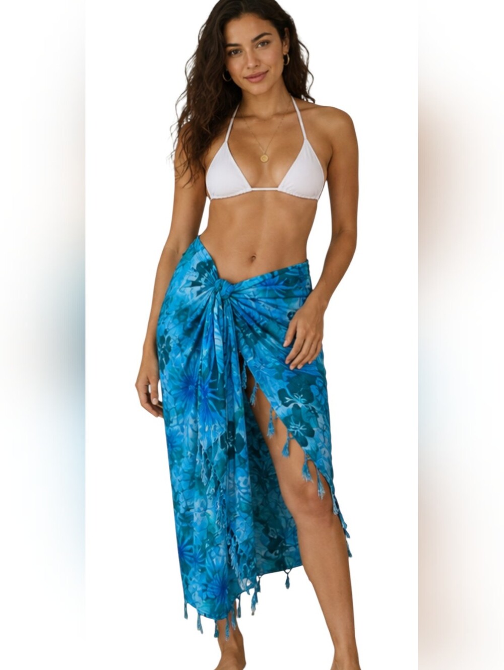 Hibiscus Collection Hawaii Blue Tropical Floral Rayon Sarong Wrap Pareo